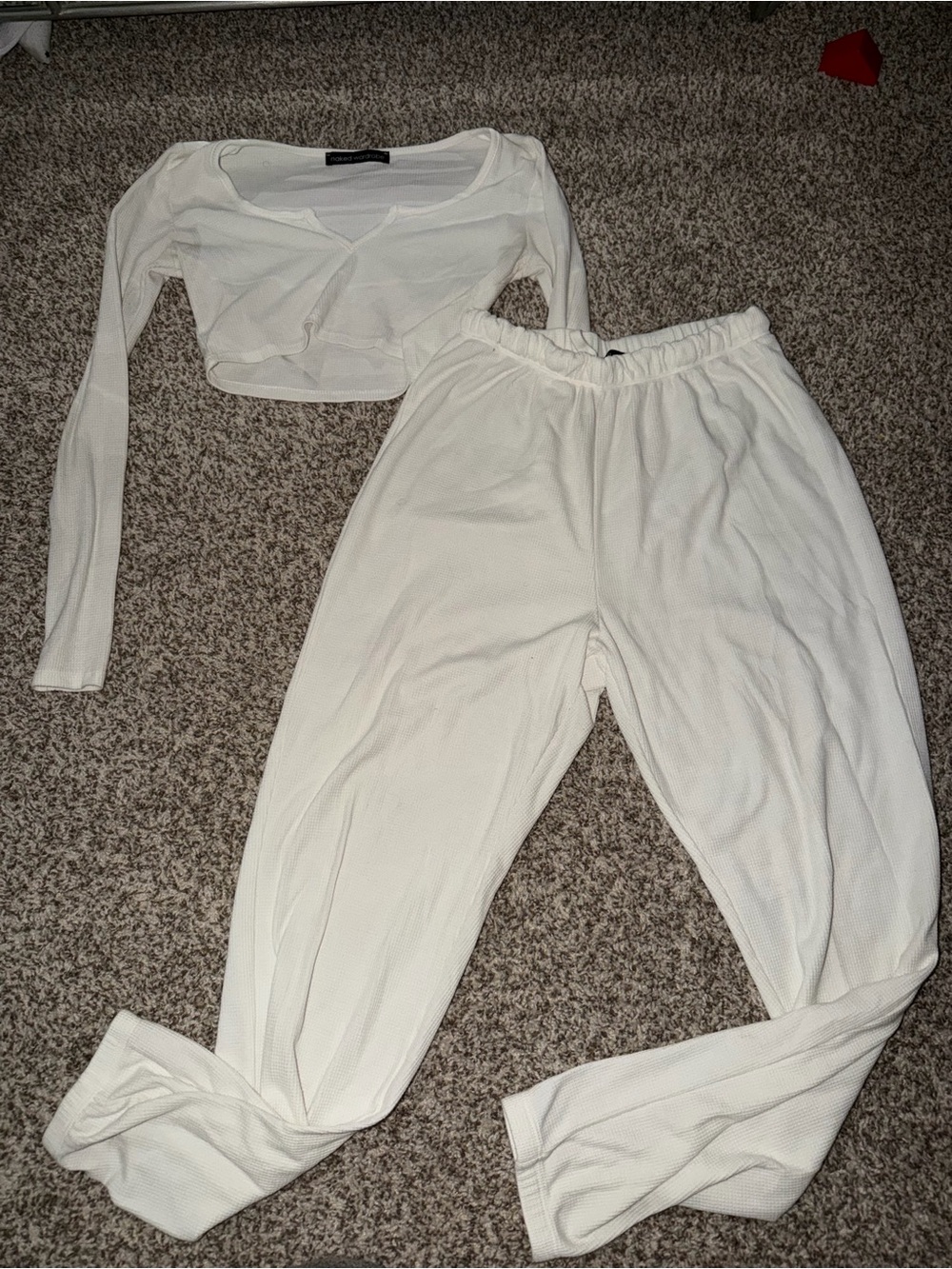 Naked Wardrobe White Two-Piece Lounge Set - Crop Top & Joggers